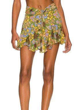 Free People Olive Green Floral Ruffle Skort